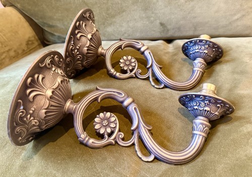 Pair ornate cast brass wall - ornate,