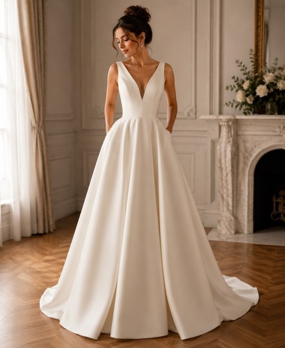 White ivory satin - white, pockets