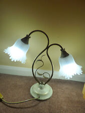 Art Nouveau Twin Table Lamp Metal & Glass Shades Style Retro Shabby Chic VGC