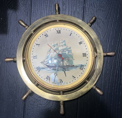 Brass shipwheel clock with - brass,