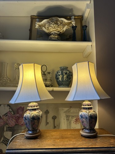 Pair peacock japanese lamp - of,