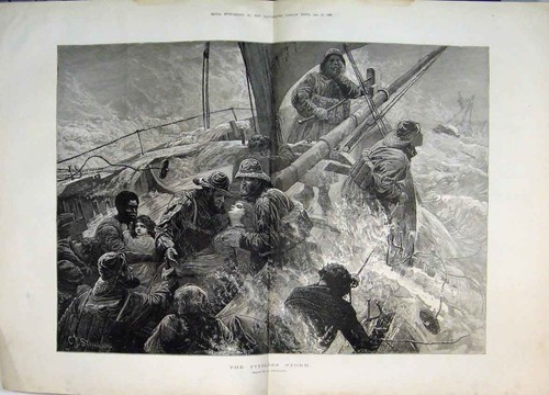 Original old antique print - old,