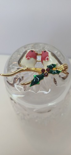 Enamel brooch christmas robins - enamel,