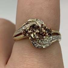 Andalusite .60ct Cluster & Diamond Bypass Ring 9ct 9k Yellow Gold - Size N