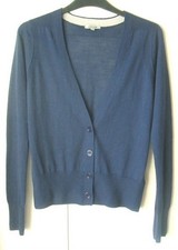 JIGSAW PURE WOOL FINE KNIT LONG SLEEVE V NECK CARDIGAN - NAVY - SIZE M