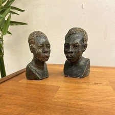 African Zimbabwe Shona Stone Hand Carved Sculpture Male and Female Head Bust