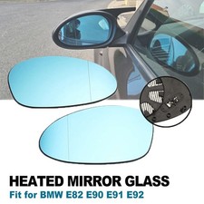 2x Rearview Door Wing Mirror Glass Heated Blue For BMW E81 E88 E90 E91 E92 E93
