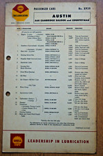 Austin A60 Cambridge Saloon & Countryman  - Shell classic car lubrication chart