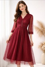 Burgundy Dress with Pearl