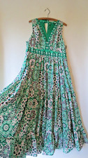  Boden Serena Cotton Tie Maxi Dress Sz 18 Green Artisan Geo