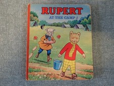 RUPERT AT THE CAMP Board Book 1974 Vintage Rupert Book by PARNELL BOOKS,
