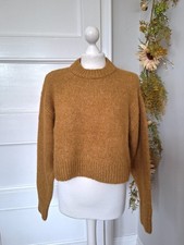 STUNNING H&M MUSTARD SOFT FLUFFY WITH ALPACA OVERSIZED CHUNKY KNIT CROP JUMPER M