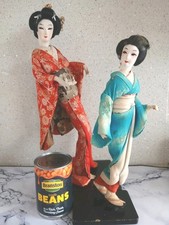 Pair Vintage Japanese Standing Or Dancing Geisha Doll in Kimono Figurine