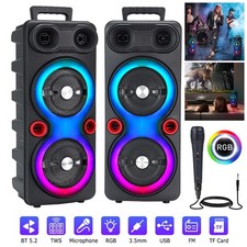 2000W Dual 6.5 Bluetooth Speaker Sub Woofer Heavy Bass Sound System Party &Mic