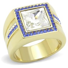 Mens gold ring square - , sapphire