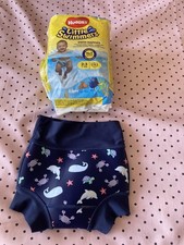 Baby Boy F&F Navy Blue Swim Pants Age 3-6 Months & Huggies Swim Nappies 3-8kg