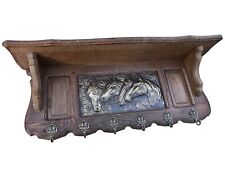 Vintage Wall Coat Rack Mid Century Modern Railroad Horses Art Wood Hanger Brass