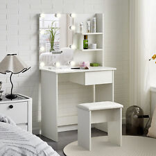 Dressing Table Makeup Vanity White with Mirror LED Lights Drawers & Stool Modern