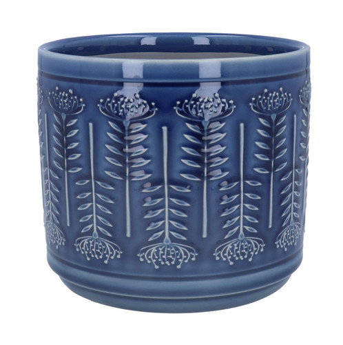Glazed navy blue pot - blue, protea