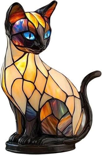 Stained glass cat lamp cute - cat, lamp,
