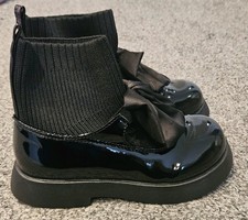 Girls Black Patent Slip On Boots  With Bow UK 13 EU 32