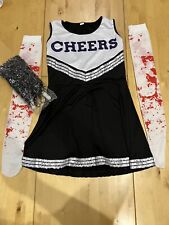 Ladies Halloween American Cheer Zombie Cheerleader Dress + Pom Poms Set Size L