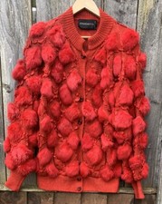 Red Cardigan Crochetta Vtg  Ladies Extremely Rare to Find Mixed With Fur Sz 40