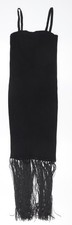 Zara Women’s Black Bodycon Fringe Mini Dress Size 12 Party Clubwear