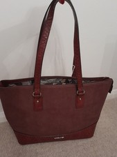 David Jones Burgundy Tote Bag Zip Top Patterned Lining Good Condition (2655b)
