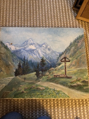 Vintage oil landscape - vintage, on