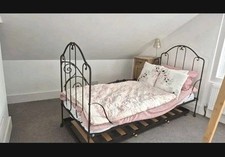 Black Ornate Metal Guest Bed & Trundle, pull out 2 Very Clean Mattresses Single 