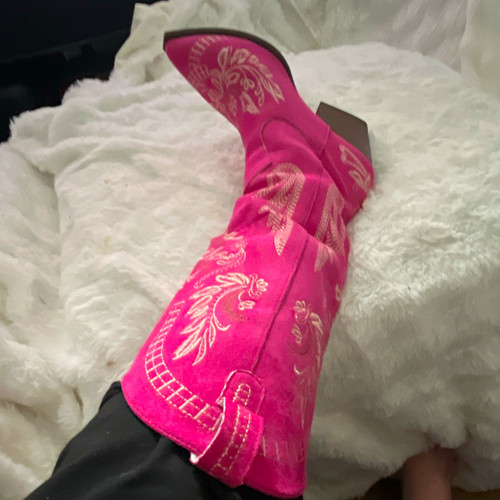 Women pink cowboy knee - pink,
