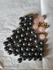 48 Haematite and 5 Rose Quartz Beads with Gold Coloured Spacers Jewellery Making
