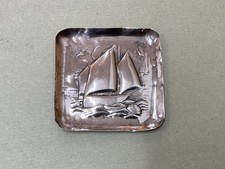 Arts And Crafts Newlyn Copper Pin Dish Boats And Gulls Antique C1910