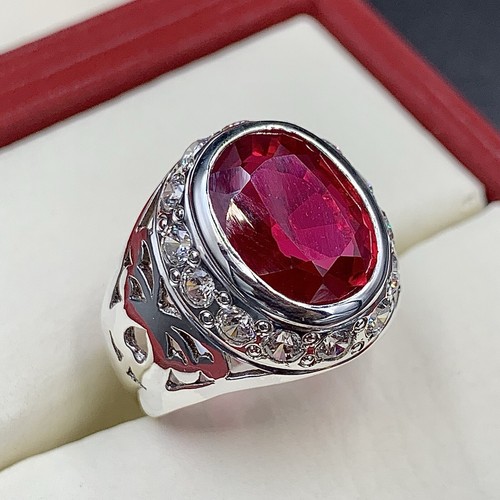 Deep red ruby mens ring - red,