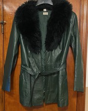 Vintage Women’s Green Leather Jacket With Real Fur Trim