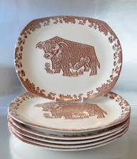 6 Vintage English Ironstone Pottery Bull Steak Plates 23x27cm