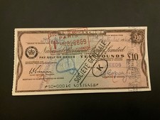 National Provincial Bank Limited £10 Travellers Cheque 15/9/64