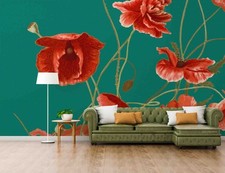 3D Red Poppy Flower Self-adhesive Removeable Wallpaper Wall Mural