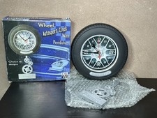 Unique Wall Clock Shaped Like Car Tire & Alloy Wheel Rim With Cog Pendulum New
