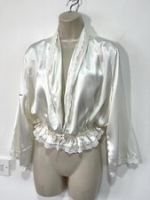 Ivory blouse liquid satin long sleeve scoop neck Shiny size 10
