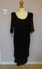 Dress Size 14 J Taylor Black Lace Effect Lined Pleated Hem Beaded Short Sleeve
