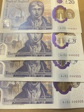 003 1,2,3&5 x 4 £20 Pounds -