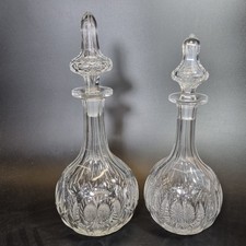 Antique 19thC Graduated Pair Cut Glass Decanters 34cm High