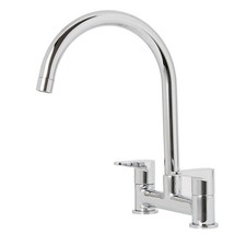 Kitchen Mixer Tap Bridge Dual Lever Swivel Spout Chrome Effect Modern