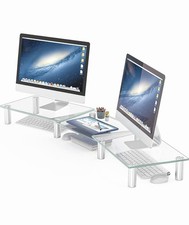 Dual Monitor Stand Riser Height Adjustable Desktop Slot Platform Laptop Printer