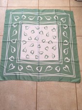 Vintage Scarf. Cacharel Parfums, Paris. 88cm Square. Hearts Green & White