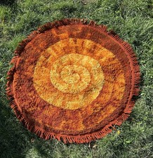 Vintage 1960/70's Scandinavian ammonite sunburst rug rya long pile wool 54" wide