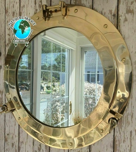 Brass porthole mirror - brass,