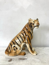 Vintage Ceramic Tiger Statue Hollywood Regency Art Deco Figurine 60s